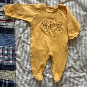 Vintage Sunny Yellow Kids Footie with Bear Design
